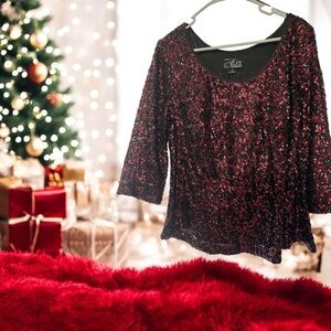 Beautiful Burgundy and Black Sequins top by Alex Evenings 🔥🔥